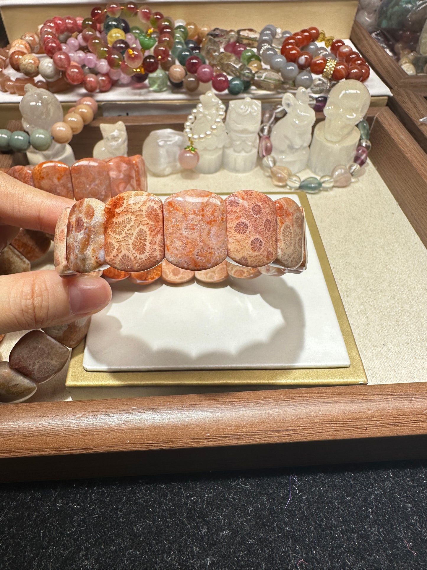 Coral jade bangle