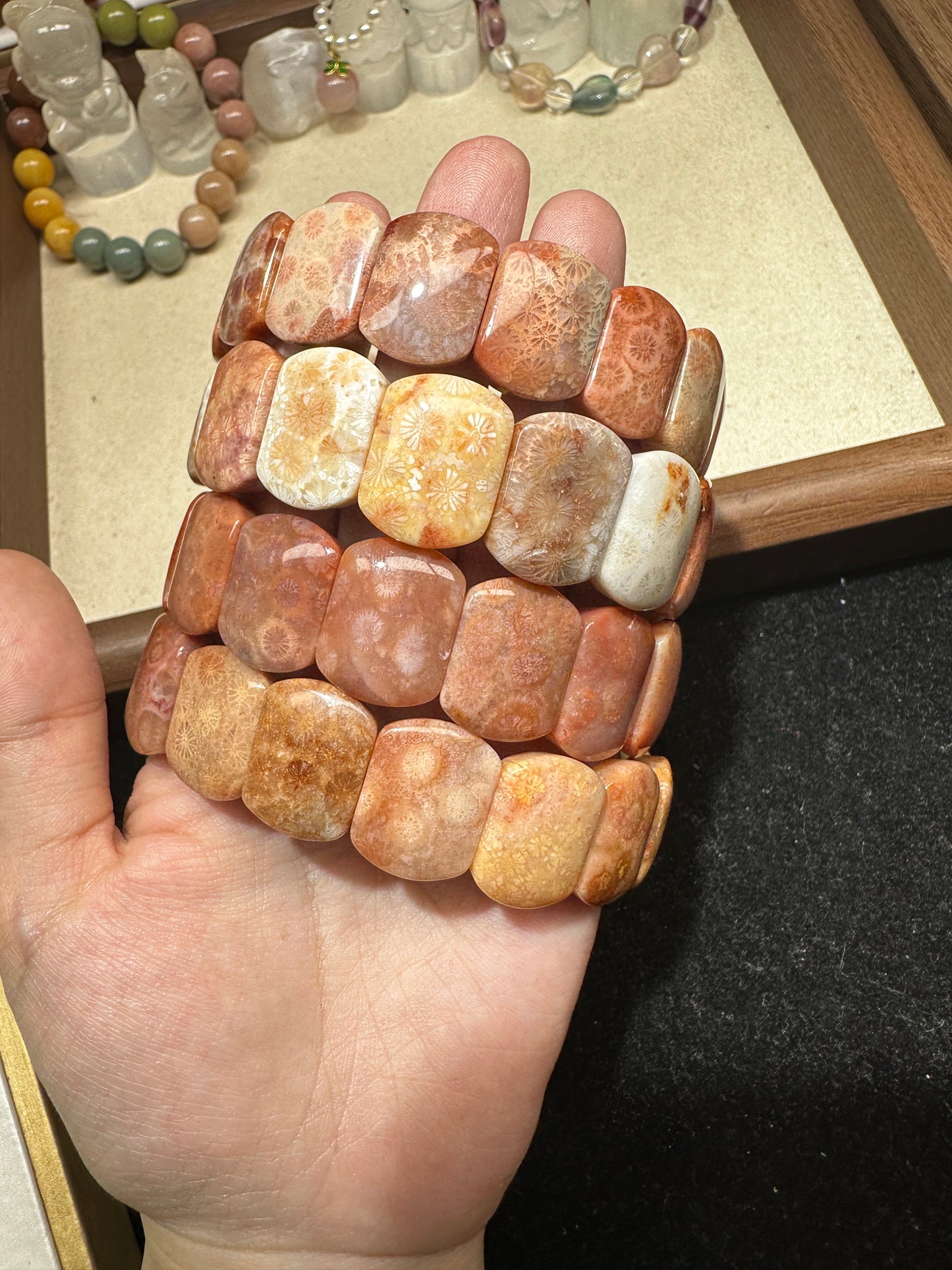 Coral jade bangle