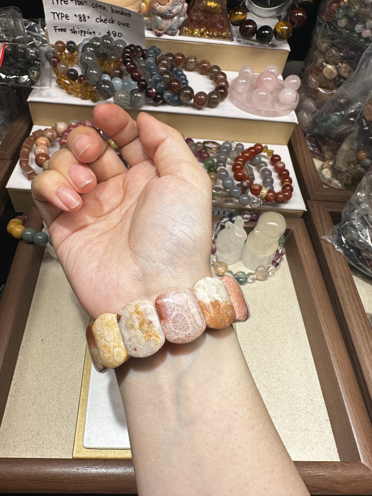 Coral jade bangle